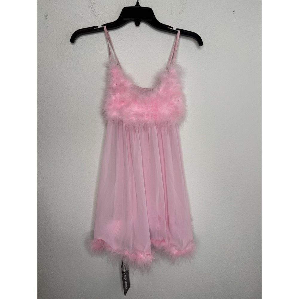 NWT Dolls Kill Trickz n Treatz Pink Cami babydoll w faux fur Size S Clueless